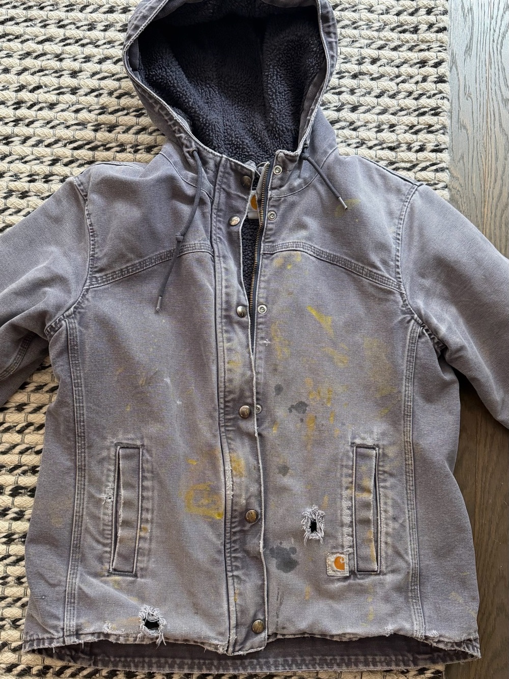 Carhartt Distressed Women’s Gray Hooded Work Jacket